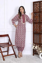 Load image into Gallery viewer, Elegant Magenta Linen Floral Print A-Line Kurta Bottom Set For Women