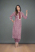 Load image into Gallery viewer, Elegant Magenta Linen Floral Print A-Line Kurta Bottom Set For Women