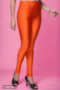 Fabulous Orange Lycra Solid Leggings For Women