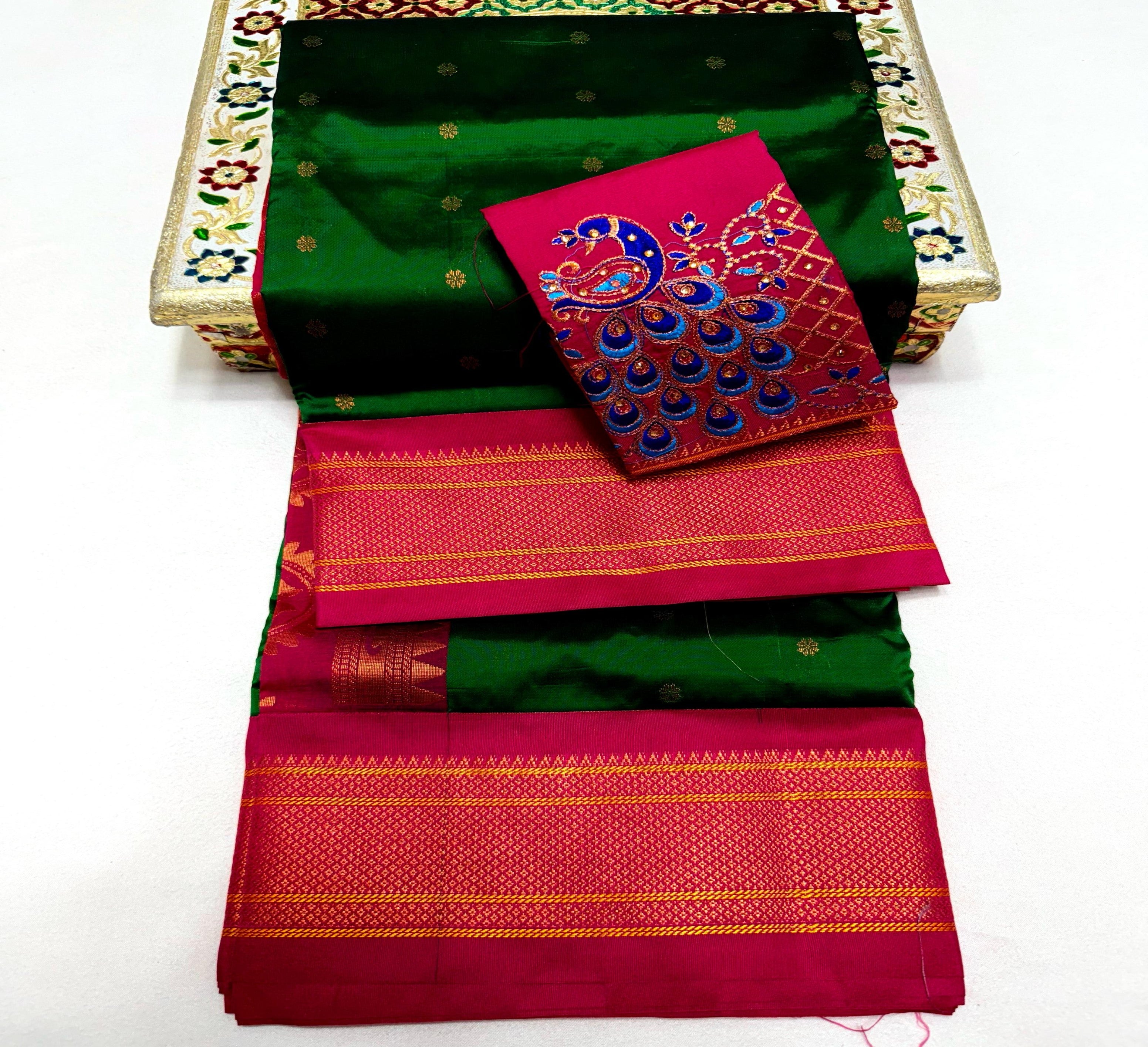 Maharani Paithani in Premium Tana Shiny Soft Silk  with Embroidered Blouse.