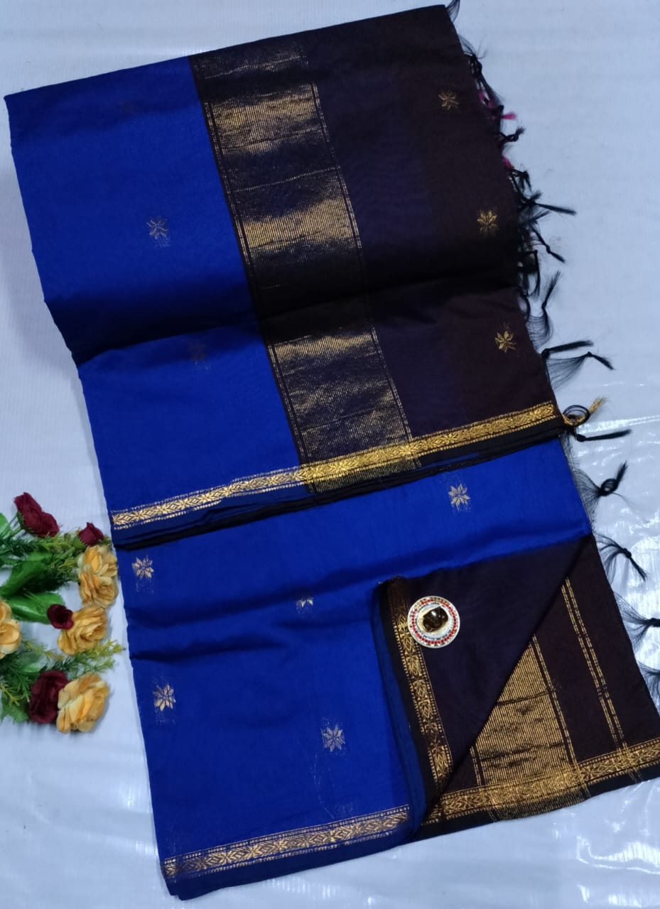 Premium Maheshwari Silk Cotton Sarees Gadwal-Inspired | Sleek Dual Borders | Contrast Pallu & Blouse.