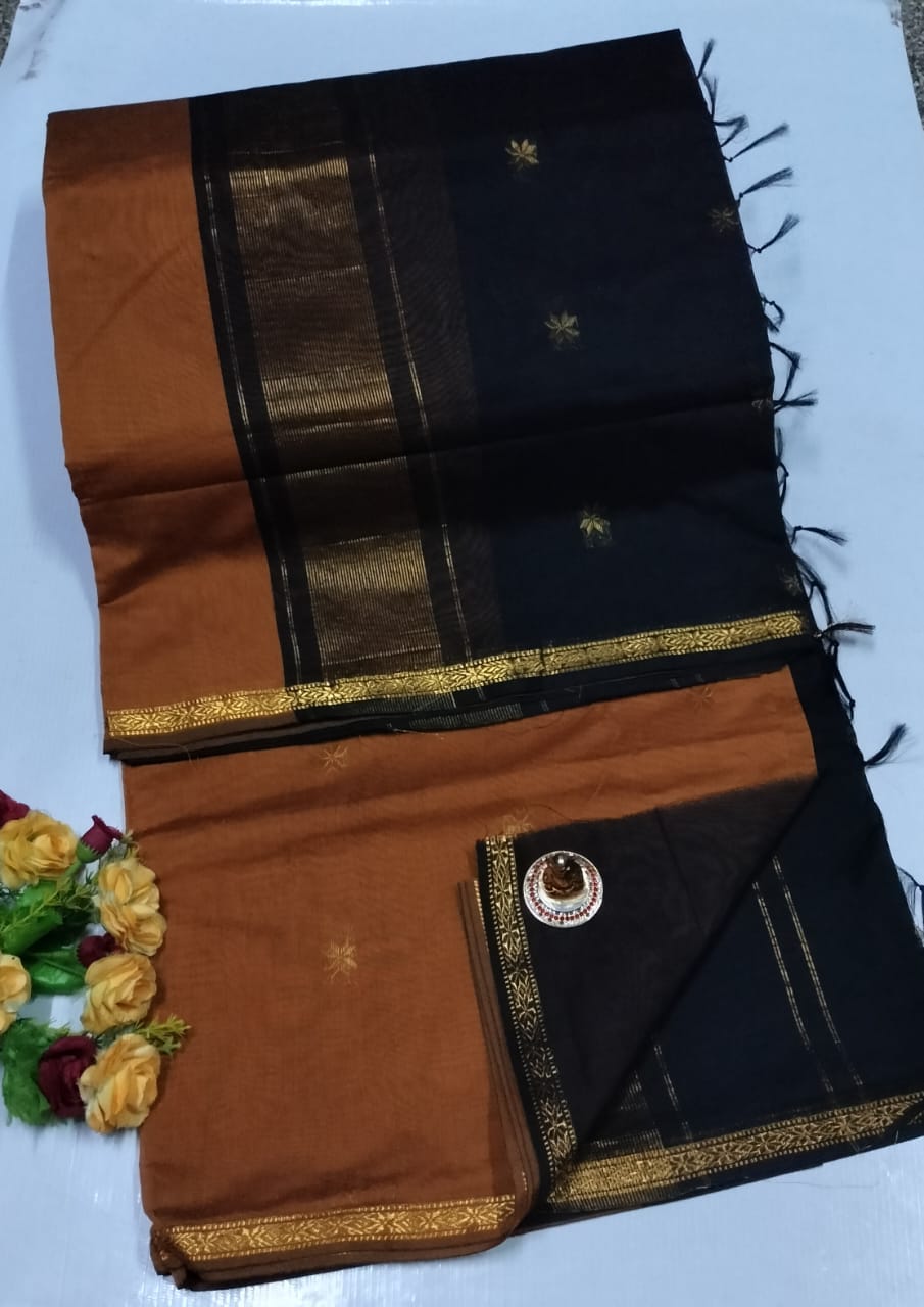Premium Maheshwari Silk Cotton Sarees Gadwal-Inspired | Sleek Dual Borders | Contrast Pallu & Blouse.