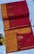 Red and orange saree with gold border on a white background. Premium Maheshwari Silk Cotton Sarees Gadwal-Inspired | Sleek Dual Borders | Contrast Pallu &amp; Blouse.