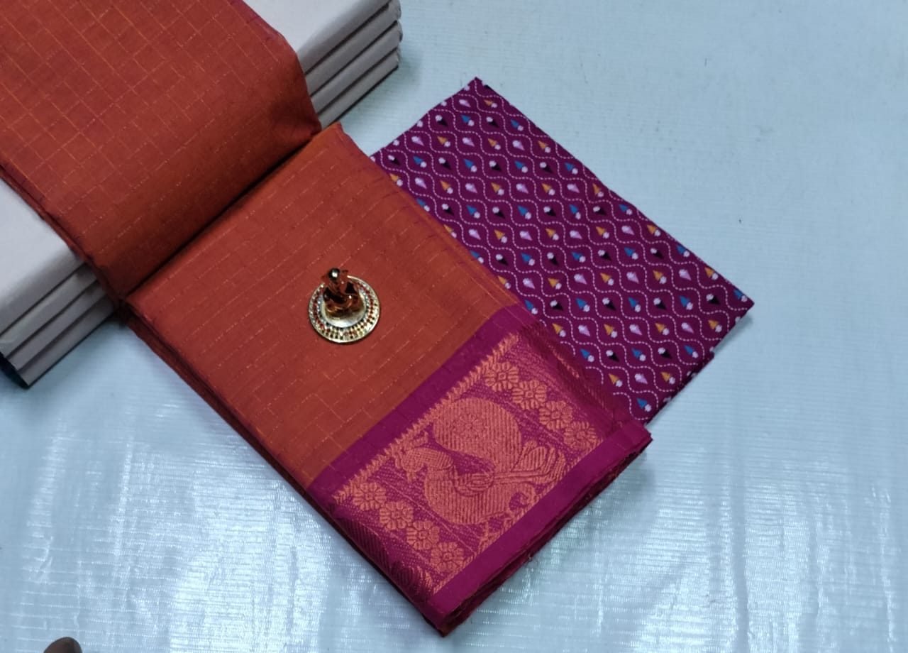 Chettinad Cotton Sarees in Fancy Design 5.5 mtrs With Kalamkari Blouse for Women
