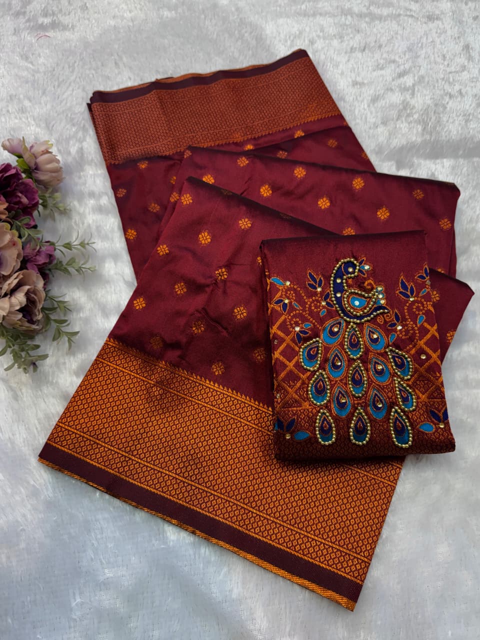 Shop New Sonali Kalanjali Paithani Saree in premium soft silk with rich buttis, peacock Maharani pallu and Aariwork Swarovski blouse. Perfect for festivals and weddings.