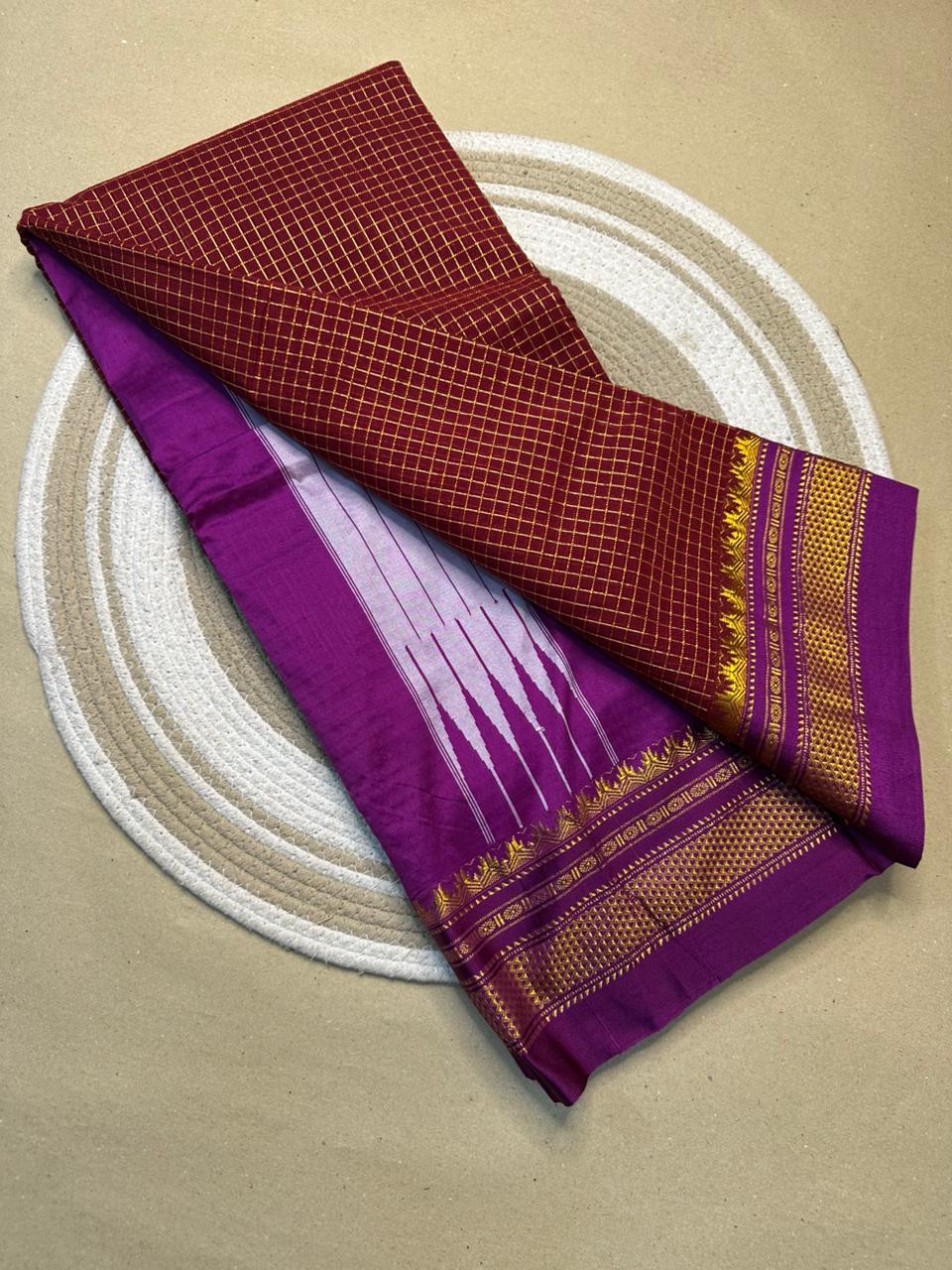 Traditional Ilkal Zari Checks Saree – Mercerised Cotton with Contrast Blouse