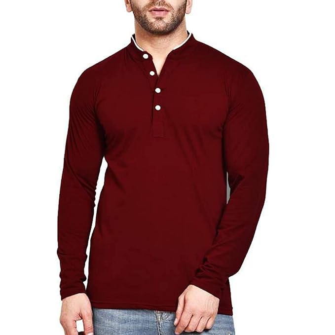 Stay stylish with this Men's Solid Cotton Blend Mandarin Collar T-Shirt. Designed for comfort and versatility, making it perfect for daily wear and casual gatherings.
