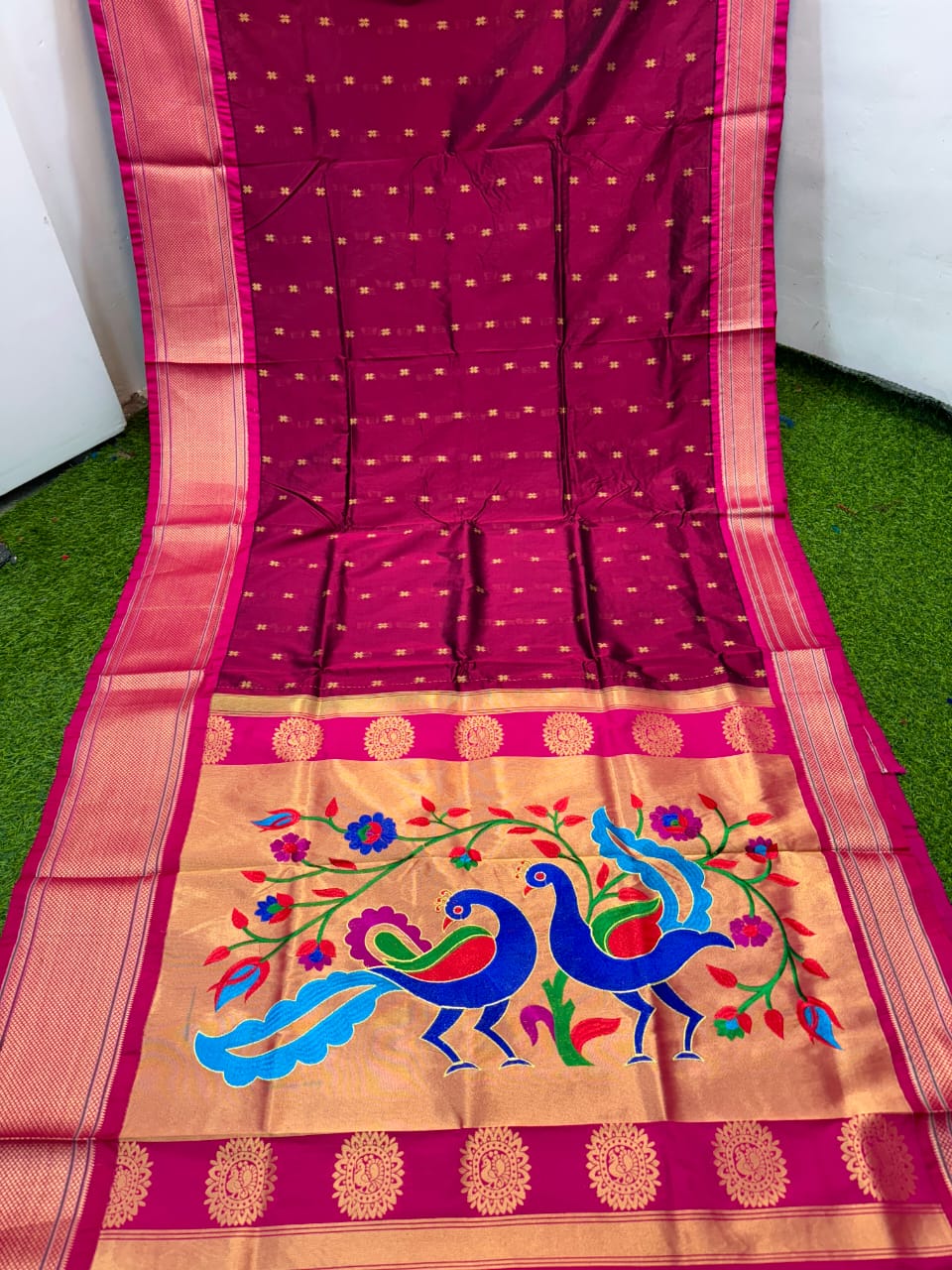 Most Demanding Fancy Pallu Paithani Pattern Saree, Contrast Blouse in Premium Silk