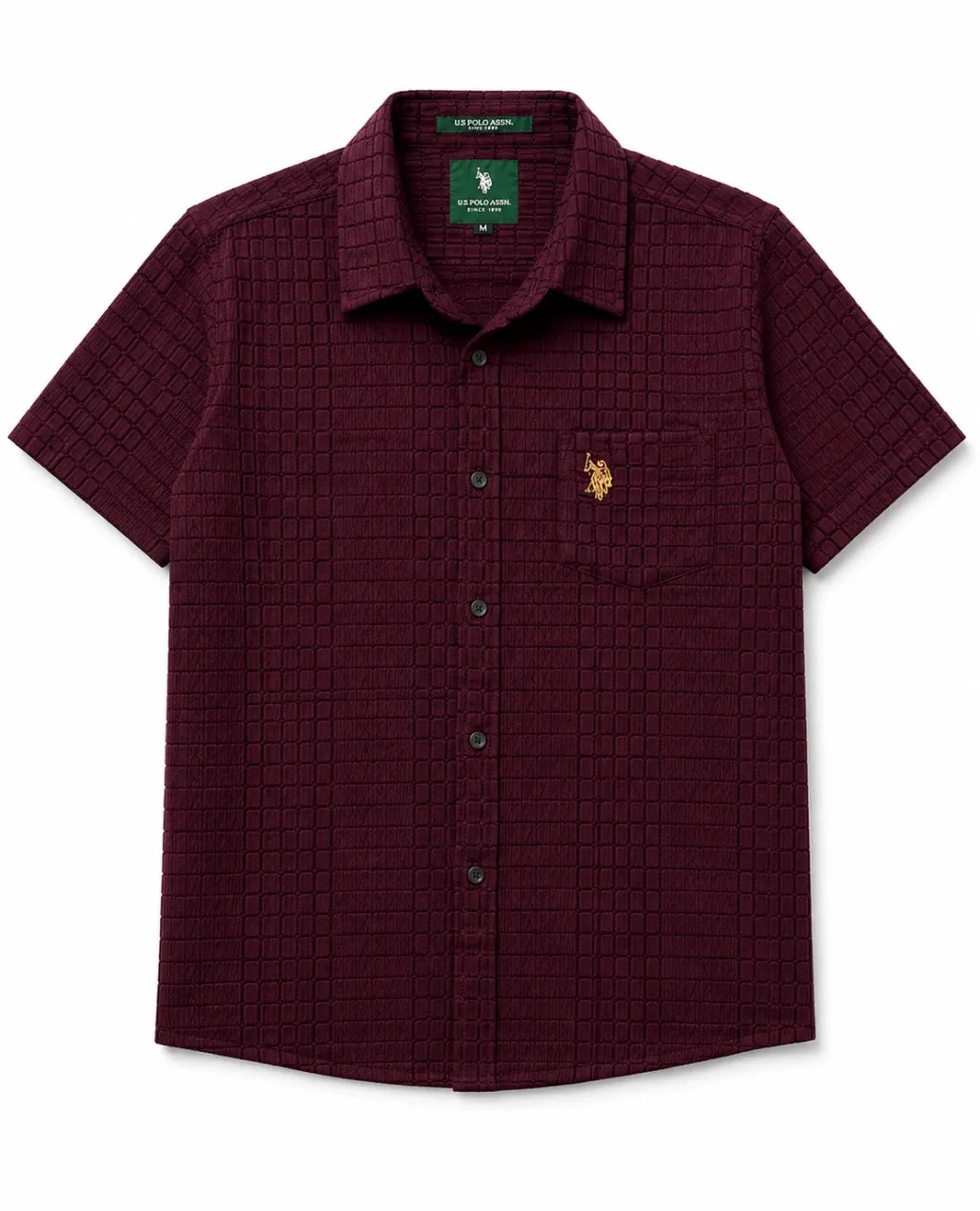 Upgrade your summer wardrobe with the U.S. Polo Premium Popcorn Cotton Self Designer Half Shirt for Men. Crafted from soft breathable fabric with premium embroidery and stylish textured design for a smart casual look.&nbsp;