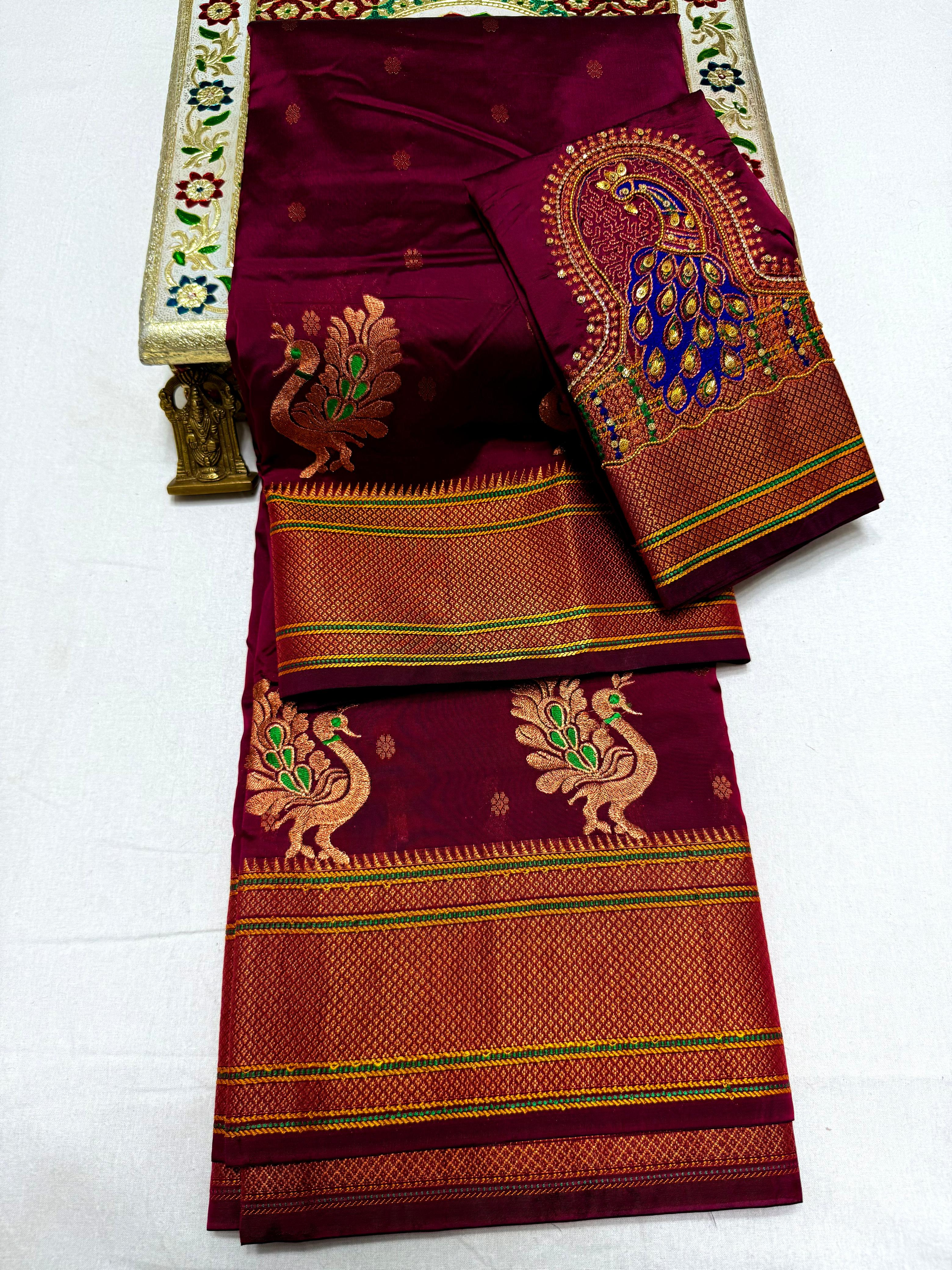 Festive Traditional Pure Handmade Kalanjali Paithani with Aariwork Blouse