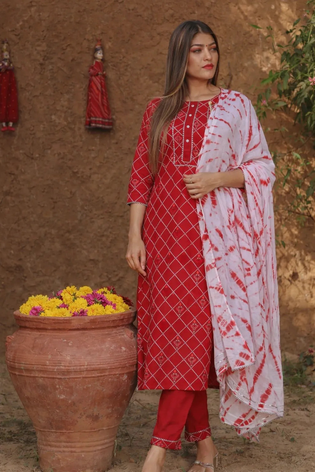 Upgrade your ethnic wardrobe with this graceful Straight Cut Kurti Set, crafted in premium rayon slub fabric for a soft, breathable, and comfortable feel. The beautiful printed design paired with a matching dupatta and red pant makes it a perfect outfit for festive occasions, casual gatherings, and daily wear.