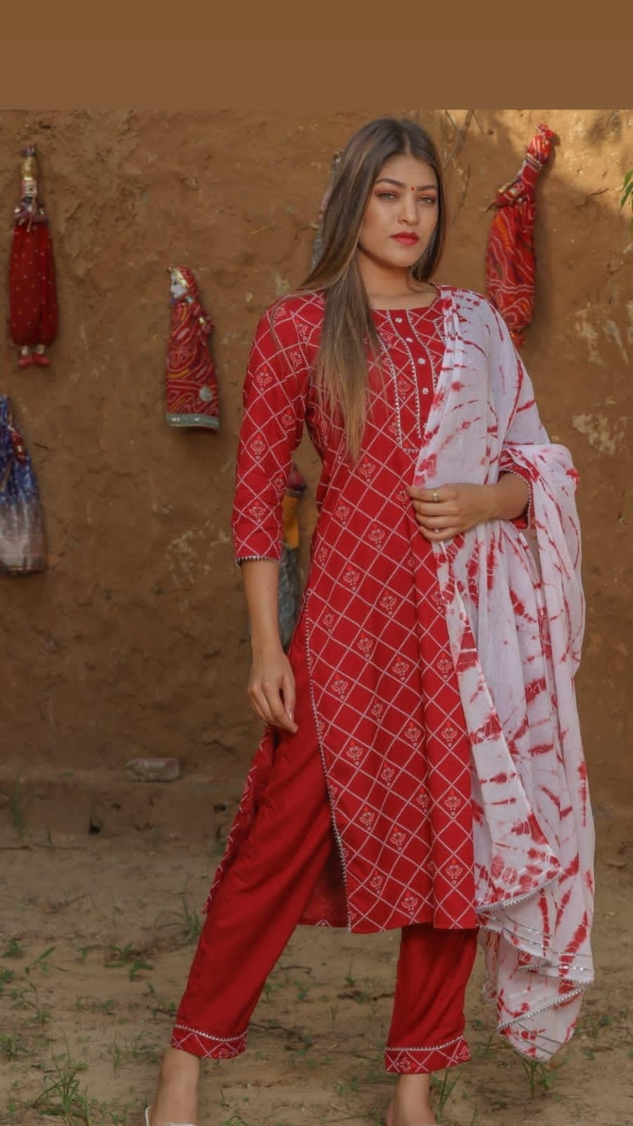 Upgrade your ethnic wardrobe with this graceful Straight Cut Kurti Set, crafted in premium rayon slub fabric for a soft, breathable, and comfortable feel. The beautiful printed design paired with a matching dupatta and red pant makes it a perfect outfit for festive occasions, casual gatherings, and daily wear.