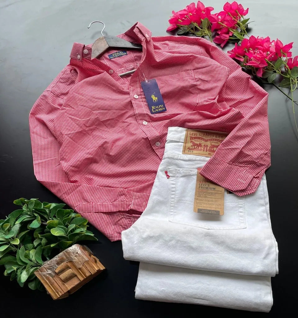 Upgrade your wardrobe with the U.S. Polo Small Checks Shirt paired with White Jeans. Crafted from premium Paper Cotton fabric, this stylish combo offers superior comfort, a modern regular fit, and a smart casual look that's perfect for everyday wear, office, parties, and outings.