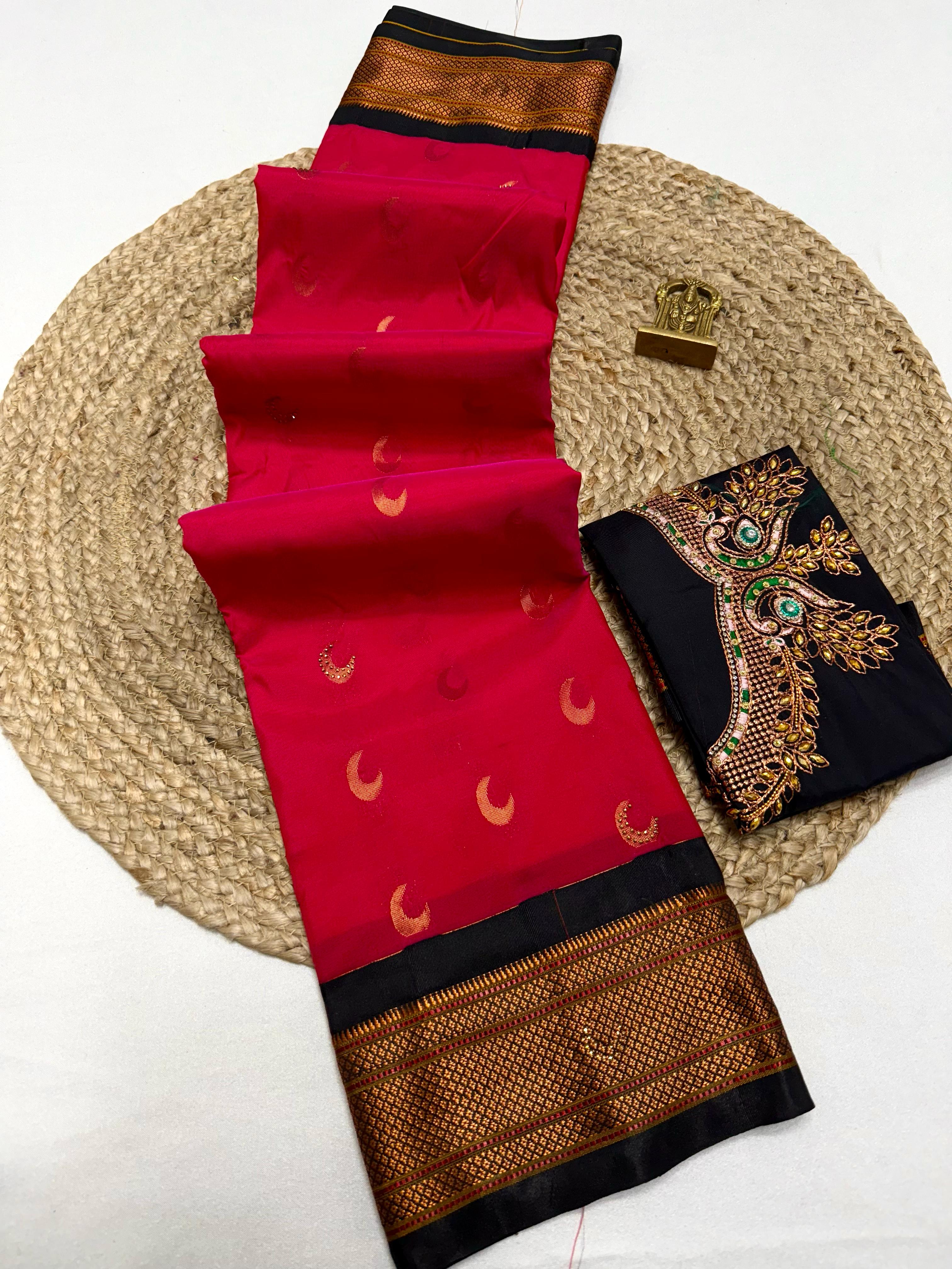 Krushnai Chandrakala Paithani Buttol Allover with Hand Work Embroidery Blouse in Tana Soft Silk