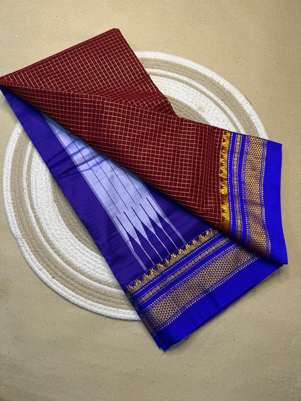 Traditional Ilkal Zari Checks Saree – Mercerised Cotton with Contrast Blouse