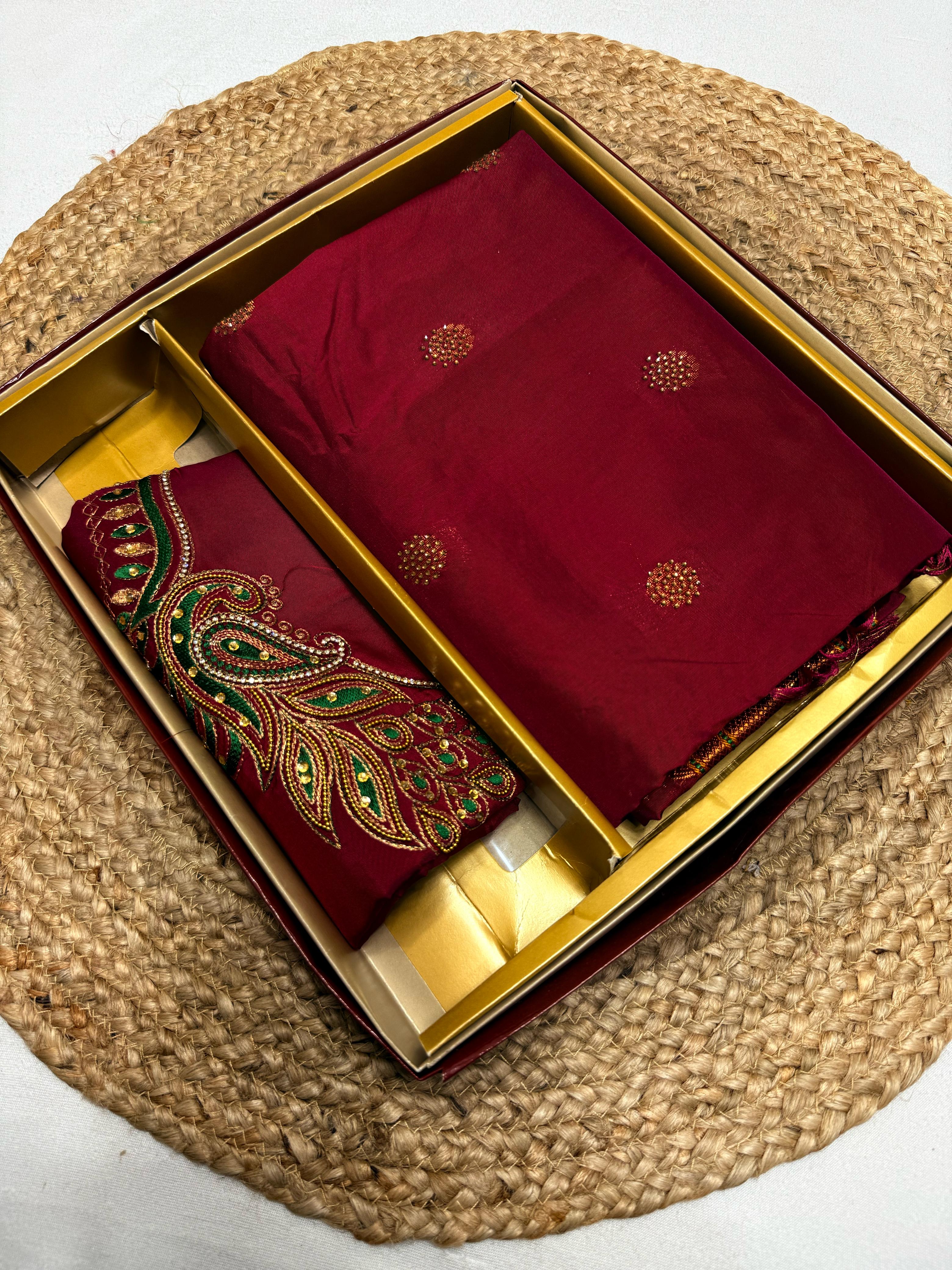 Tana Silk Premium Kalanjali Paithani Saree Stone work Buttis Handwork Embroidery Blouse Piece