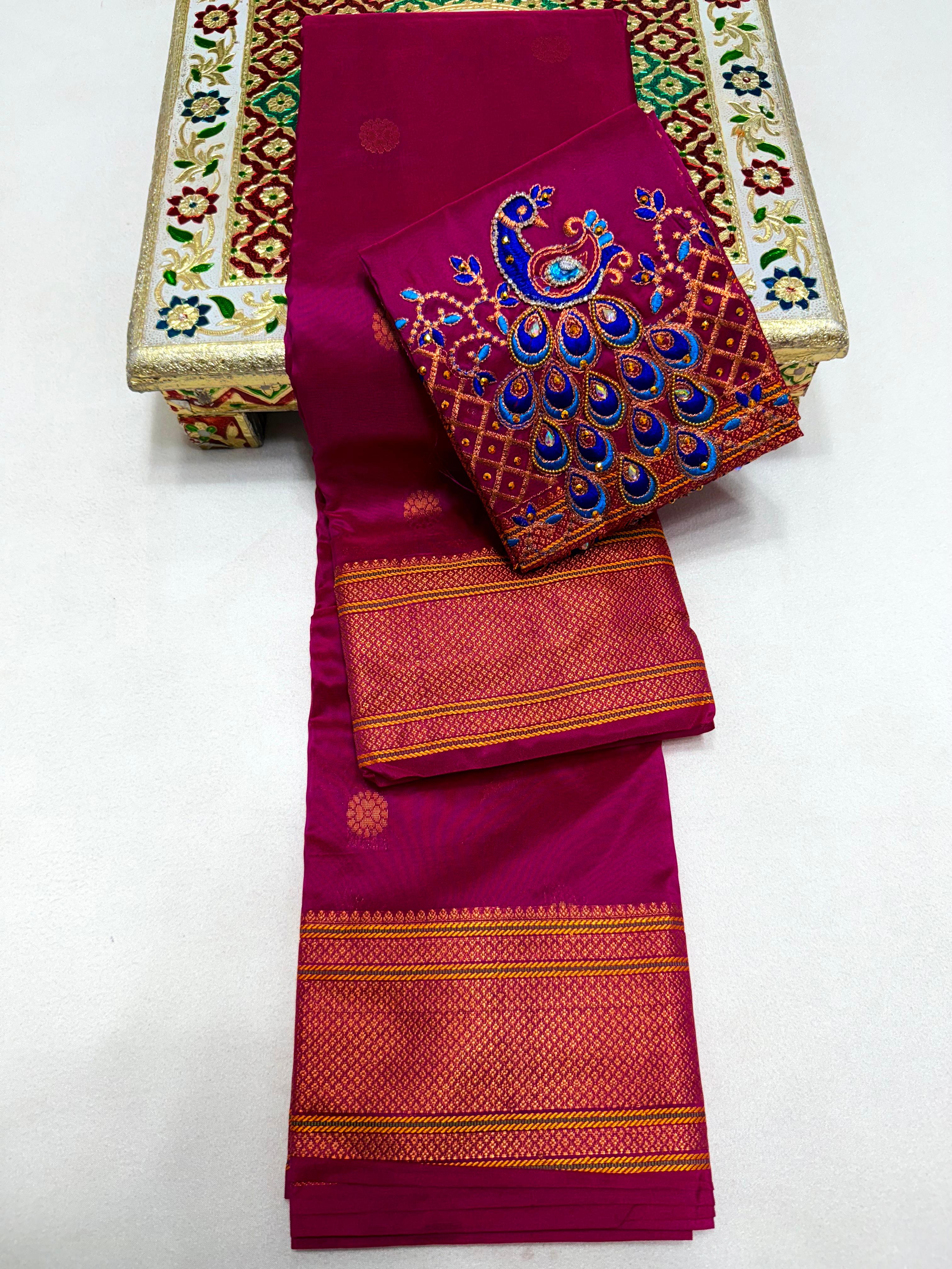 Mansi Kalanjali Paithani Saree Soft Tana Silk Saree with Shoulder Buttis & Handmade Aariwork Blouse
