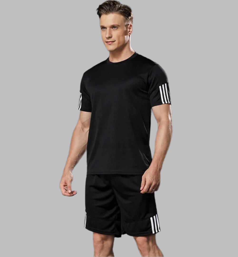 Men's Sports T Shirt  & Short Set in Black

Color: Black
Size;  S, M , L ,XL , XXL

Fabric:  Polyester

Type:  Other

Style:  Self Pattern

Design Type:  Slim Fit

Country of Origin:  India

Boost your athletic performance with the Men's Sports T Shirt & Short Set in Black. Made with high-quality material, this set offers both comfort and style. Perfect for any workout or sports activity, the breathable fabric keeps you cool and dry. Stay on top of your game with t