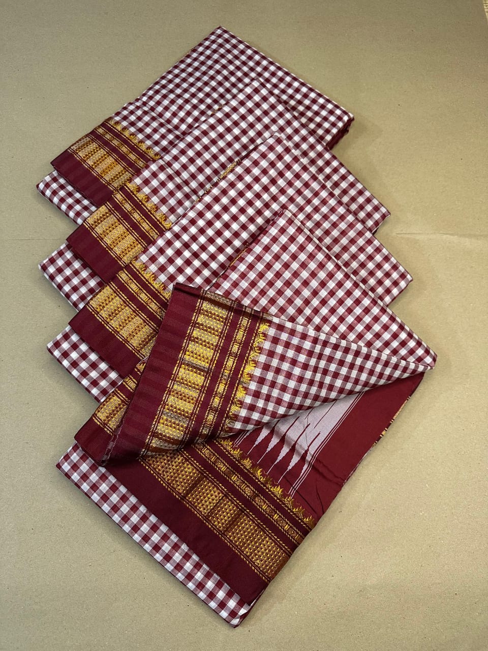 Elegant ILKAL Tana Silk Tope Pallu Saree in Masrise Cotton Silk with Contrast Blouse