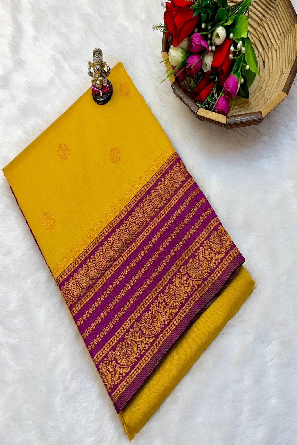 Shop Rajashri Kanjivaram Paithani Saree online at best price. Premium Katan silk feel with zari butti and Meena work, ideal for weddings, festivals, and traditional occasions.