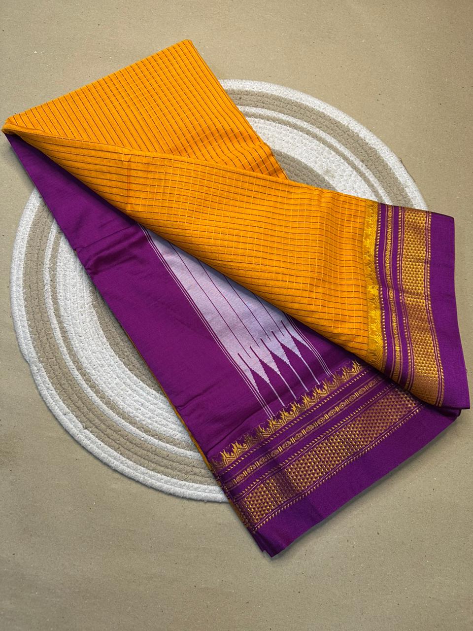Traditional Ilkal Zari Checks Saree – Mercerised Cotton with Contrast Blouse
