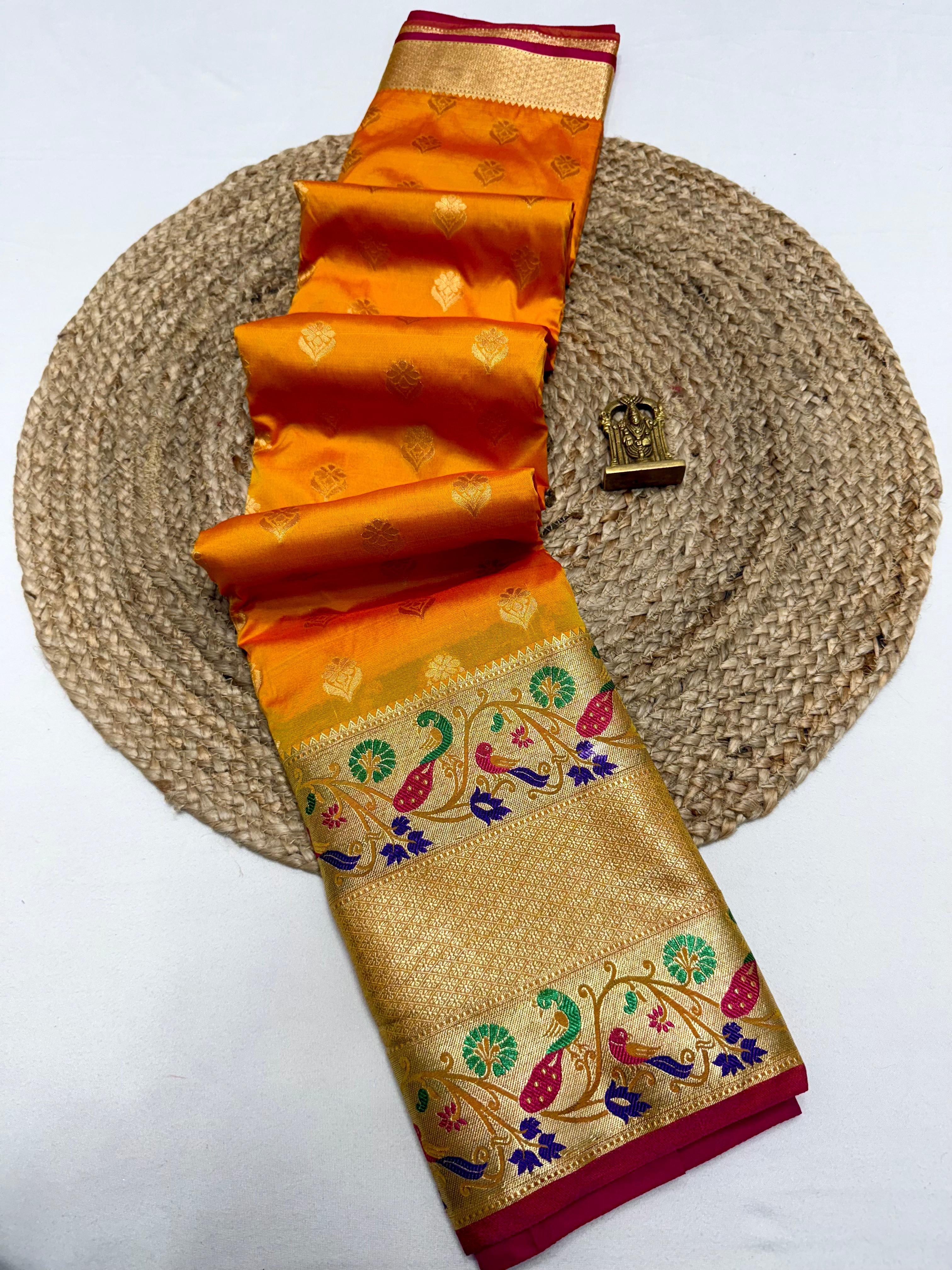 Kanchipuram Paithani Saree All Over Butti with Fancy Big Border 41 Rich Pallu Contrast Blouse