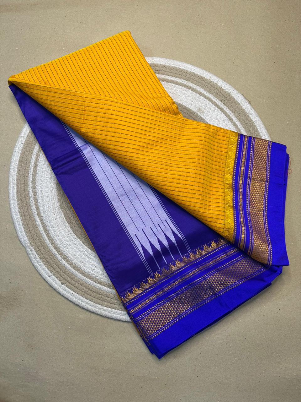 Traditional Ilkal Zari Checks Saree – Mercerised Cotton with Contrast Blouse