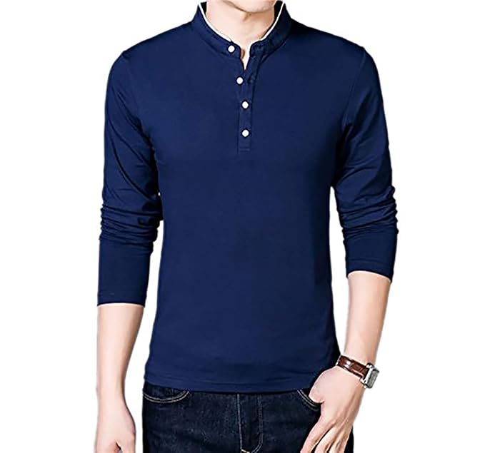 Stay stylish with this Men's Solid Cotton Blend Mandarin Collar T-Shirt. Designed for comfort and versatility, making it perfect for daily wear and casual gatherings.