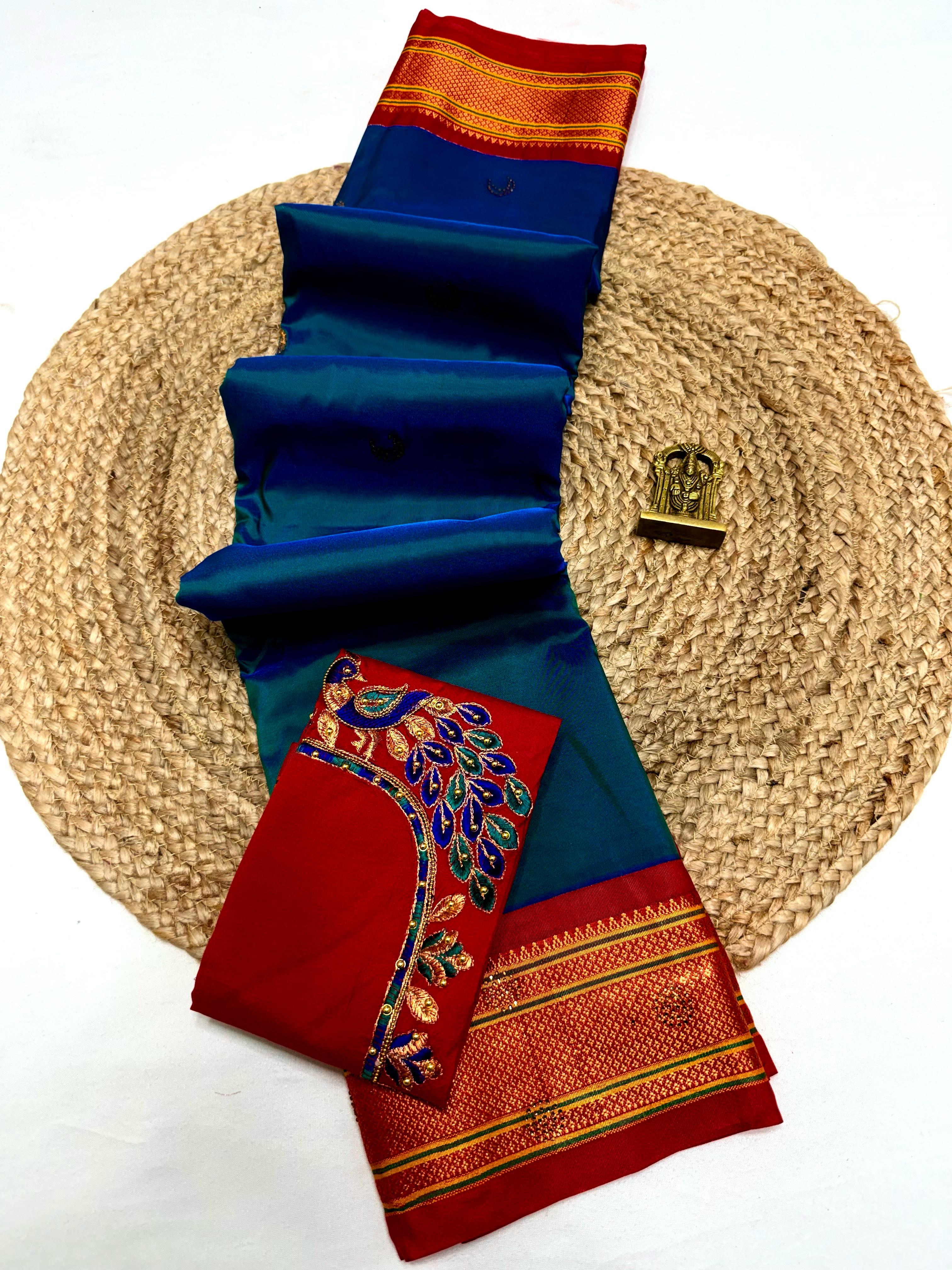 Women's Chandrakor Kadiyal Paithani in Tana Soft Silk Siroski Chandra Butti with Hannwork embroidery Blouse Piece-1