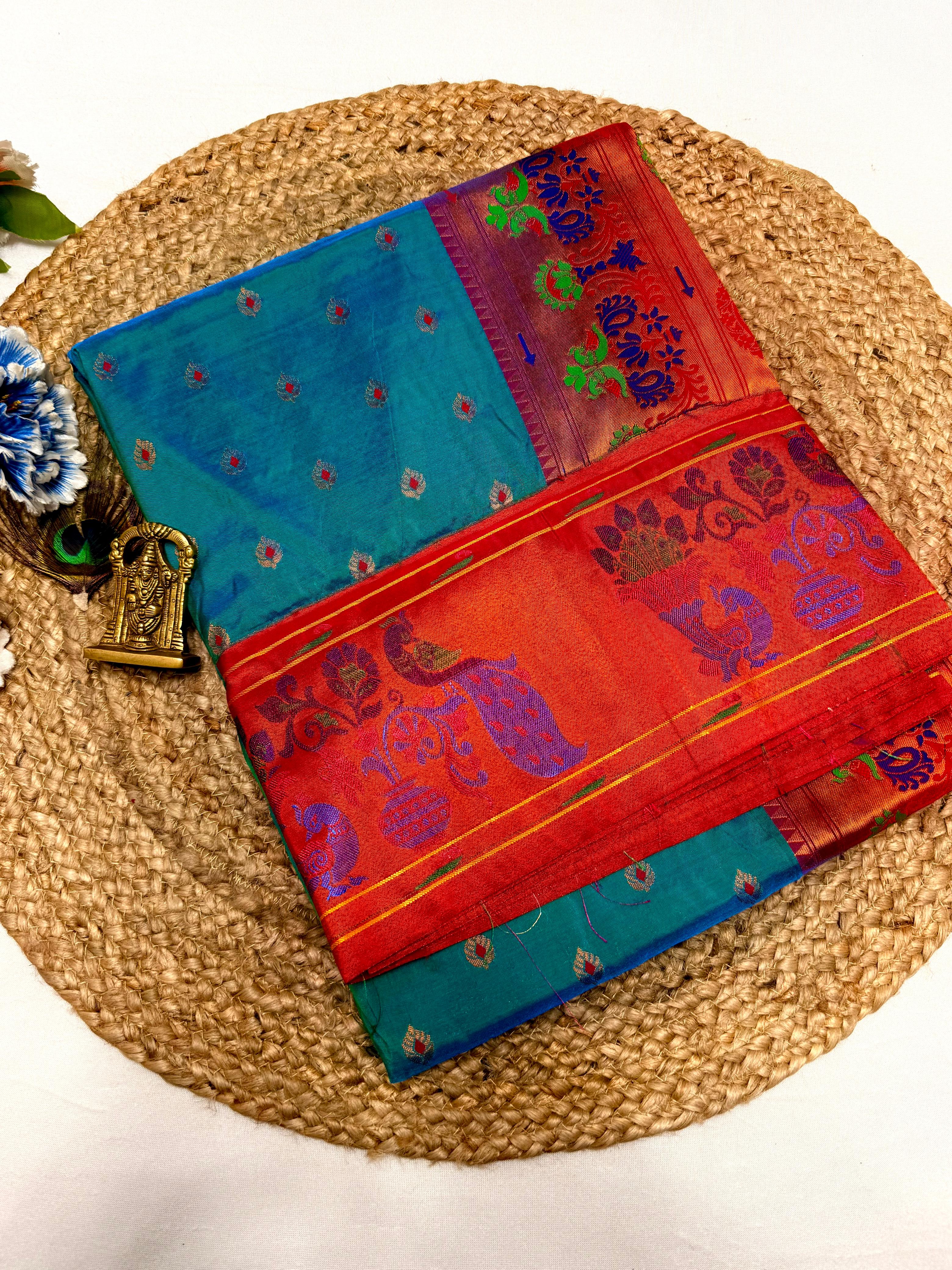 Handmade Gap Brocade Paithani Saree Brocade Blouse in Pure Tana Soft Silk.