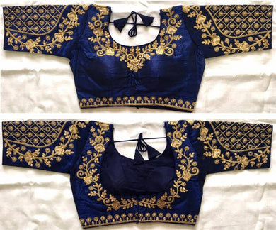 Attractive Heavy Malbari Art Silk Women's Blouses Navy Blue