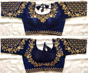 Attractive Heavy Malbari Art Silk Women's Blouses Navy Blue