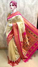 Load image into Gallery viewer, Traditional Kadiyal Paithani Saree,  Pallu Meena Butti with Contrast Running Blouse Off White