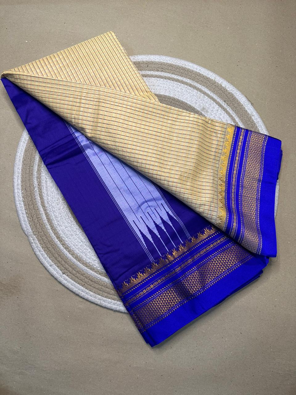 Traditional Ilkal Zari Checks Saree – Mercerised Cotton with Contrast Blouse