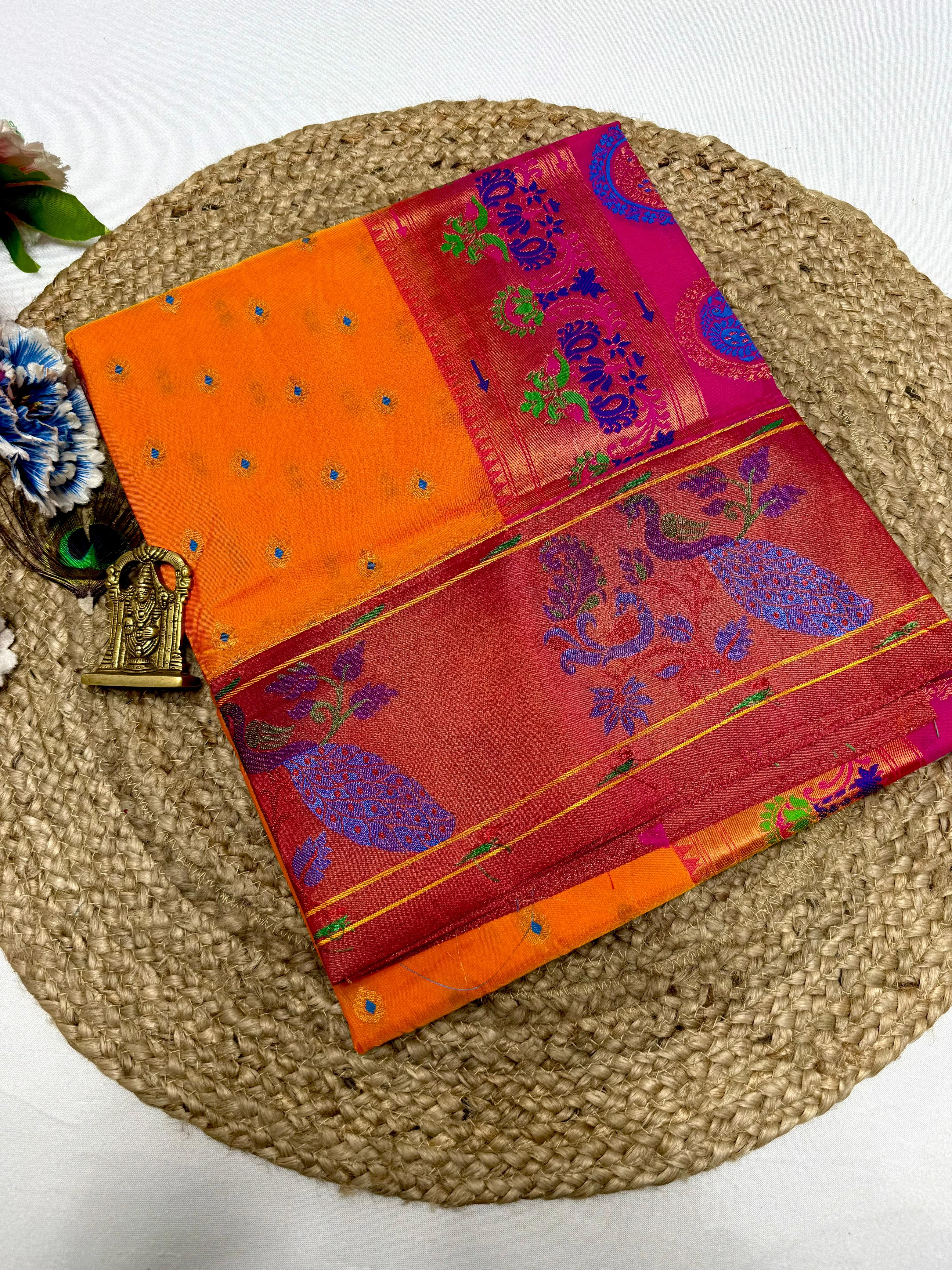 Handmade Gap Brocade Paithani Saree Brocade Blouse in Pure Tana Soft Silk.