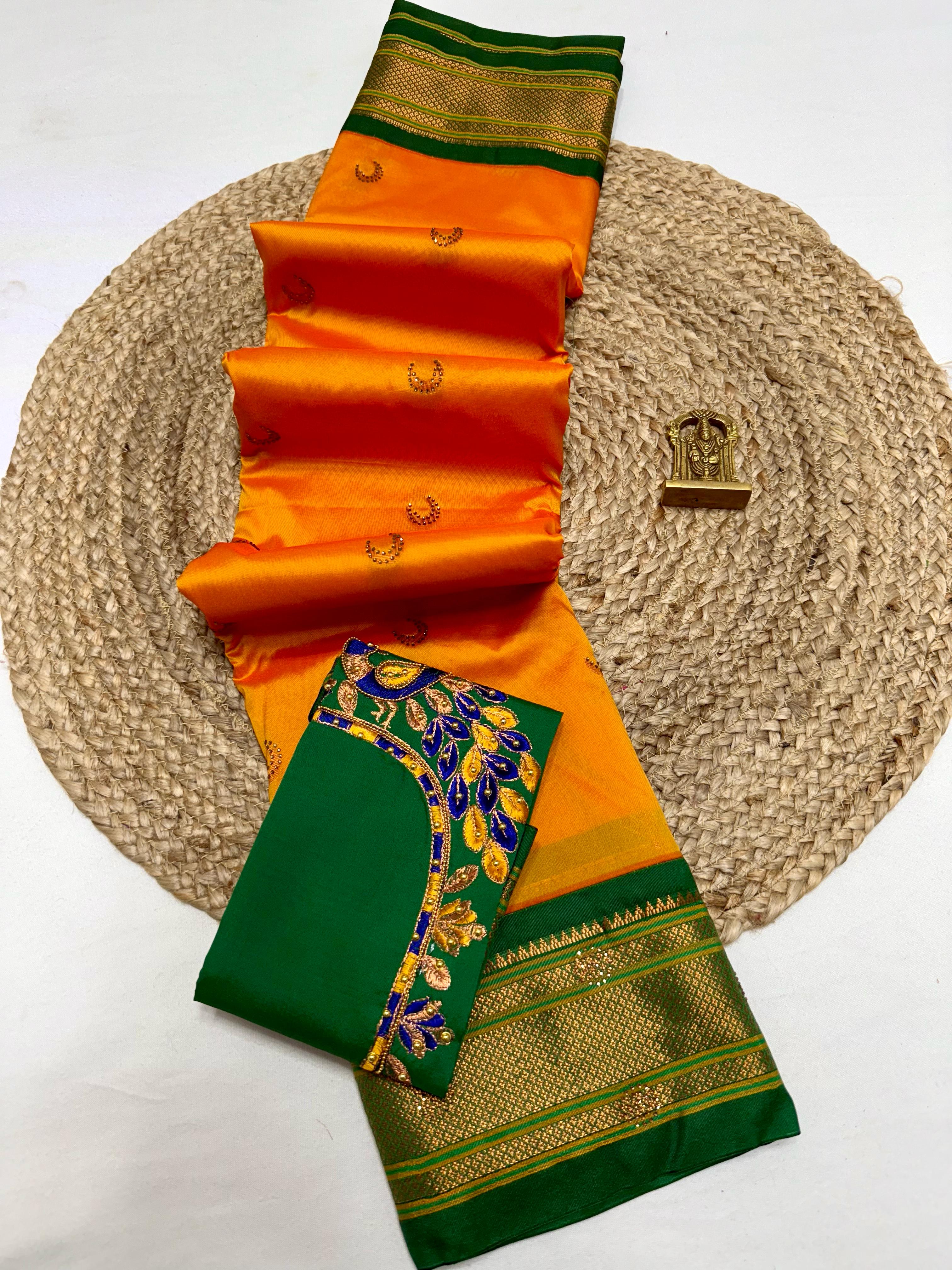 Women's Chandrakor Kadiyal Paithani in Tana Soft Silk Siroski Chandra Butti with Hannwork embroidery Blouse Piece-1