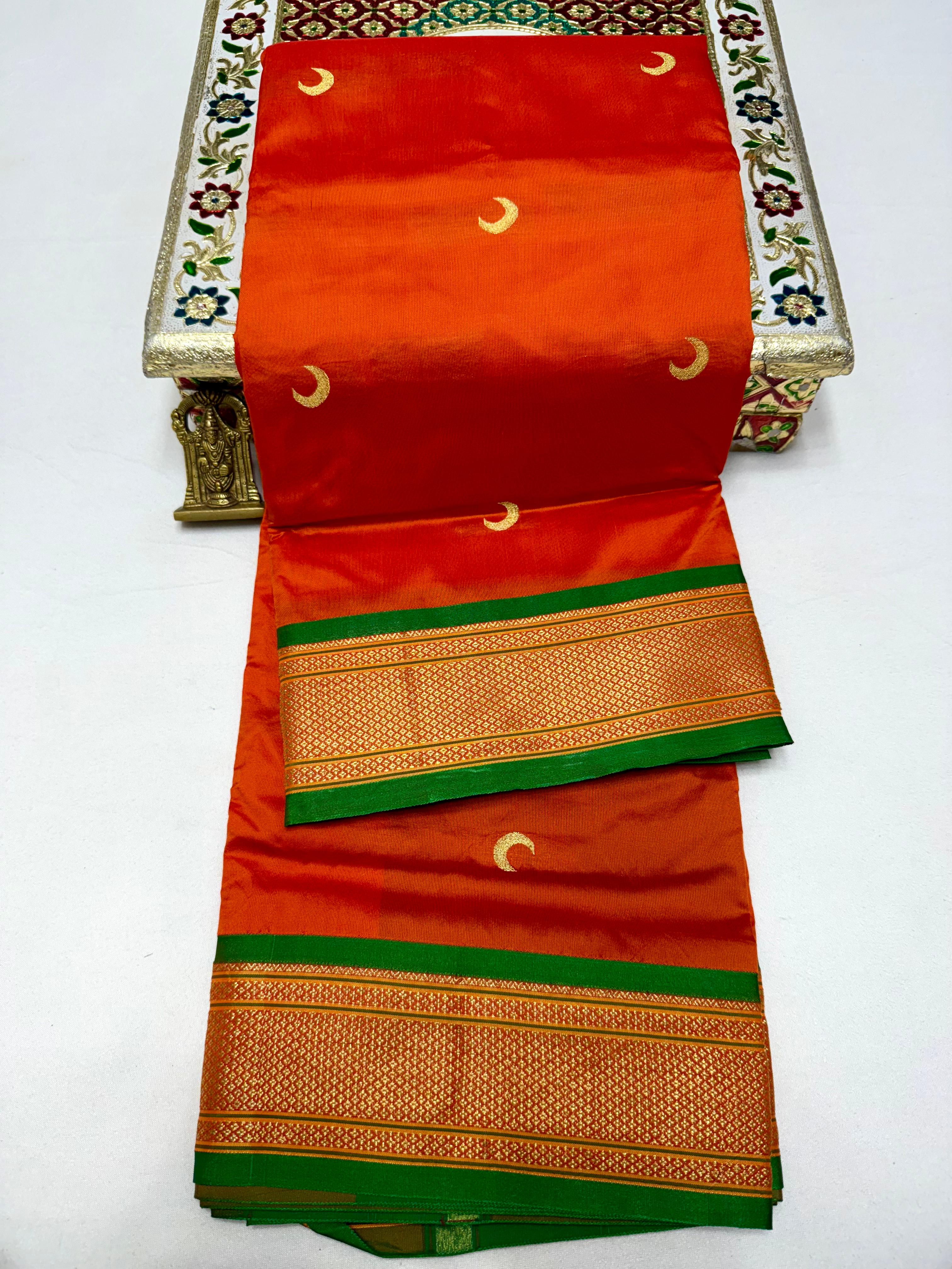 Premium Chandrakor Kadiyal Paithani in Tana Soft Silk chandrakor Buttis Rich Pallu with Contrast Blouse