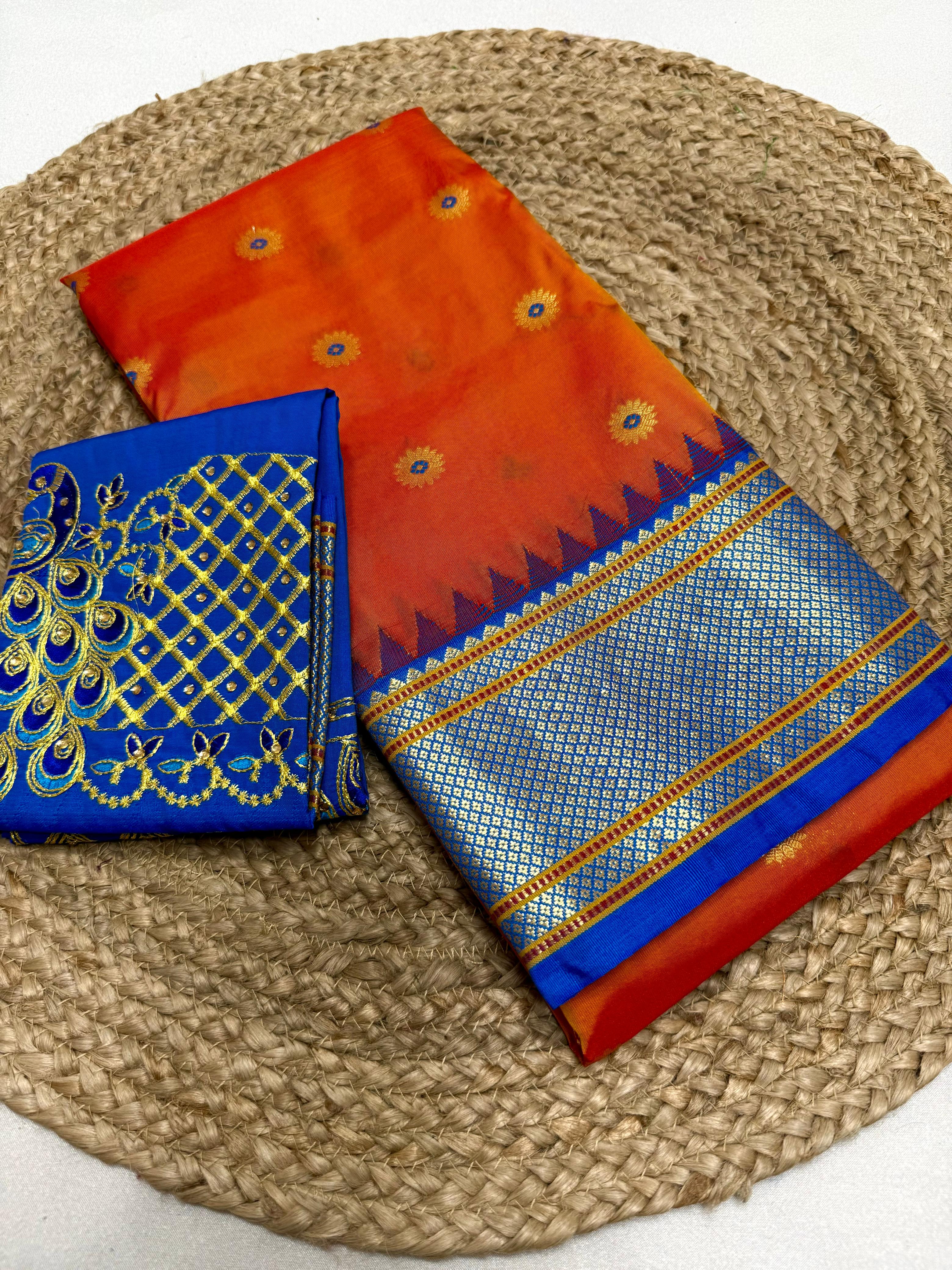 Pratibha Kadiyal Paithani Saree Handwork Embroidery Blouse in Tana Silk All Over Buttis & Dancing Peacock Pallu