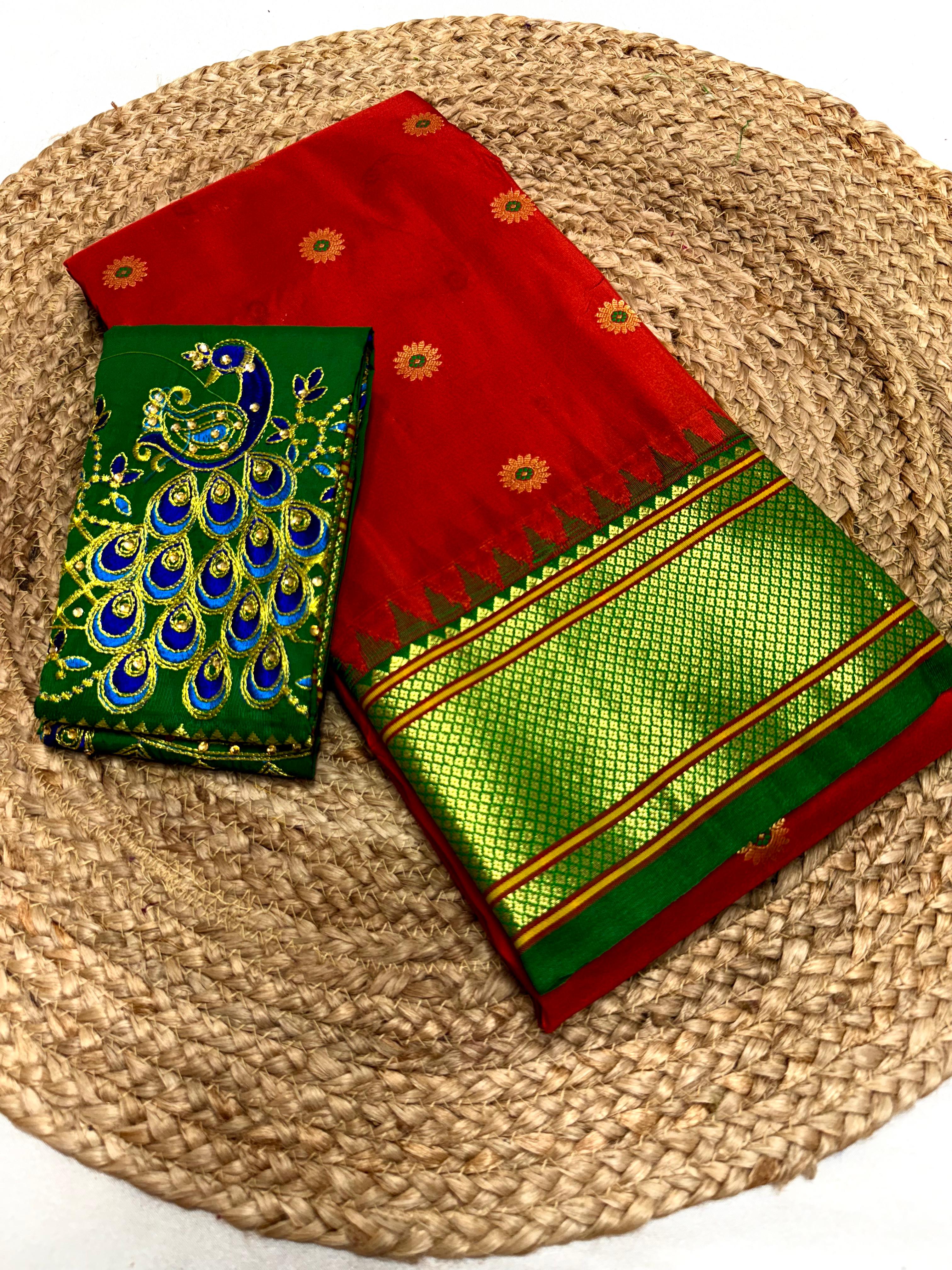 Pratibha Kadiyal Paithani Saree Handwork Embroidery Blouse in Tana Silk All Over Buttis & Dancing Peacock Pallu