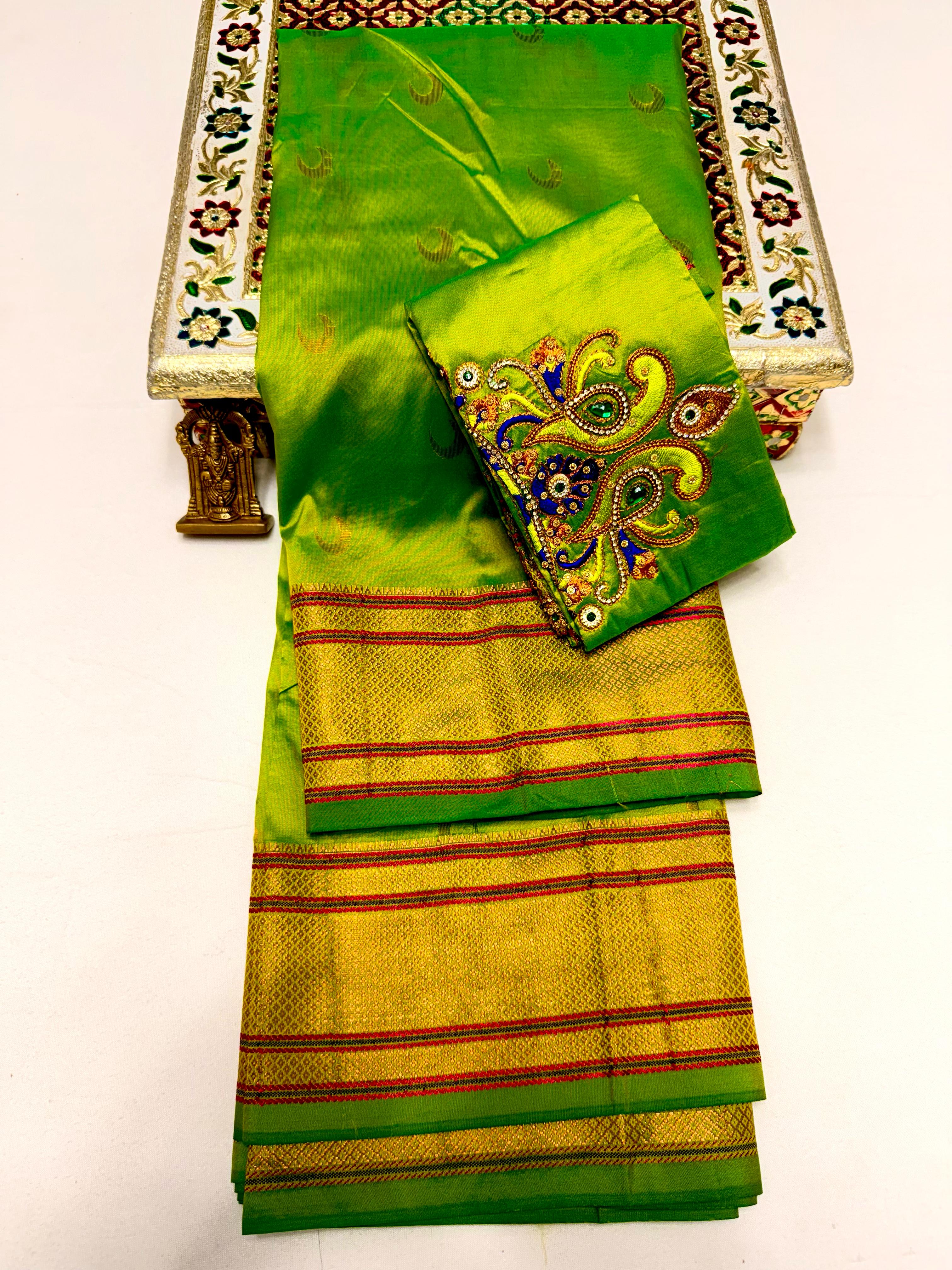 Chandrakor Kalanjali Paithani all Over Butti Rich Pallu with Aari work Blouse Piece.