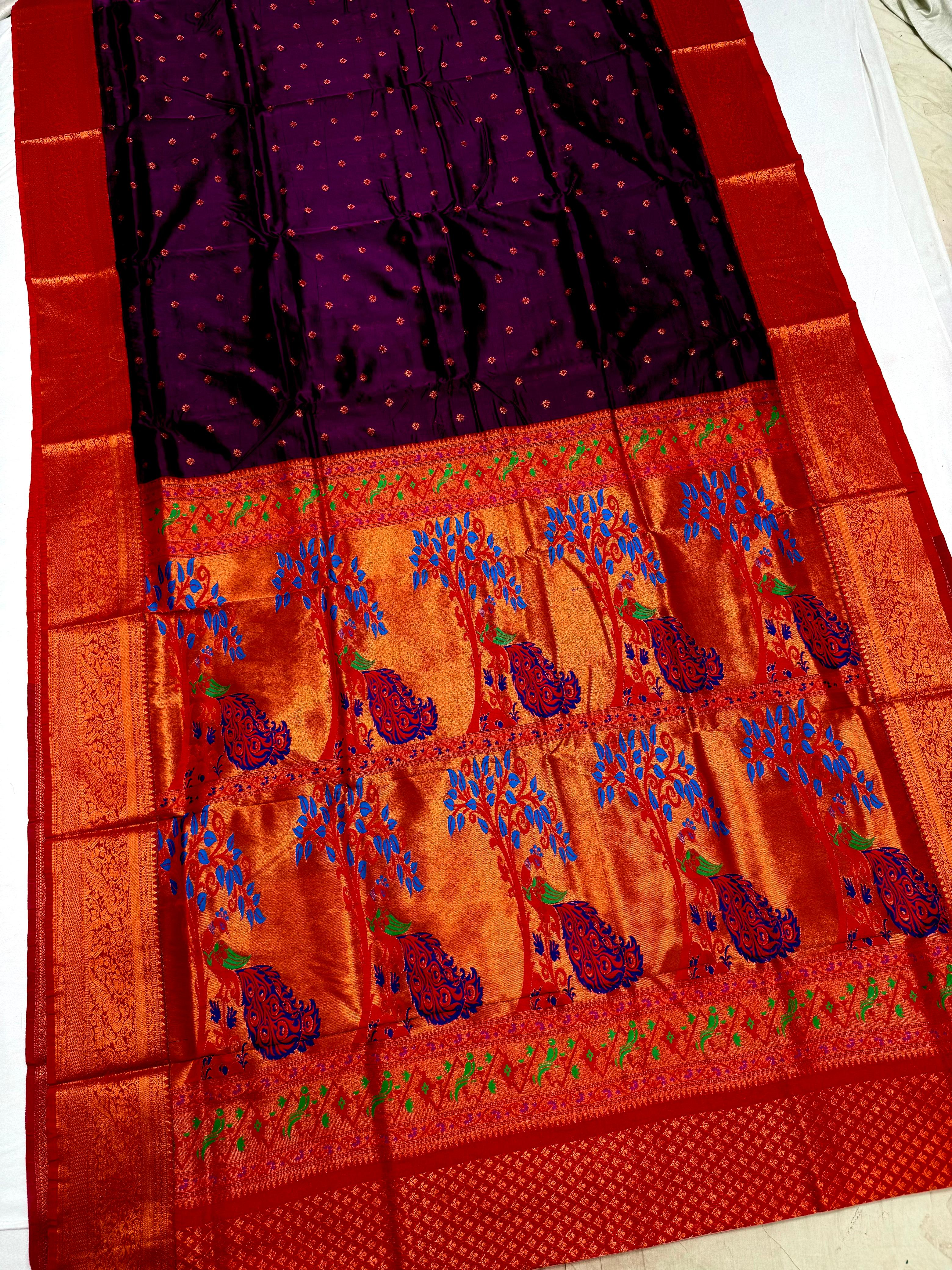 Make a grand statement this wedding season with our exclusive Dhanashree Kanjivaram Paithani Saree, crafted in rich silk with traditional detailing.