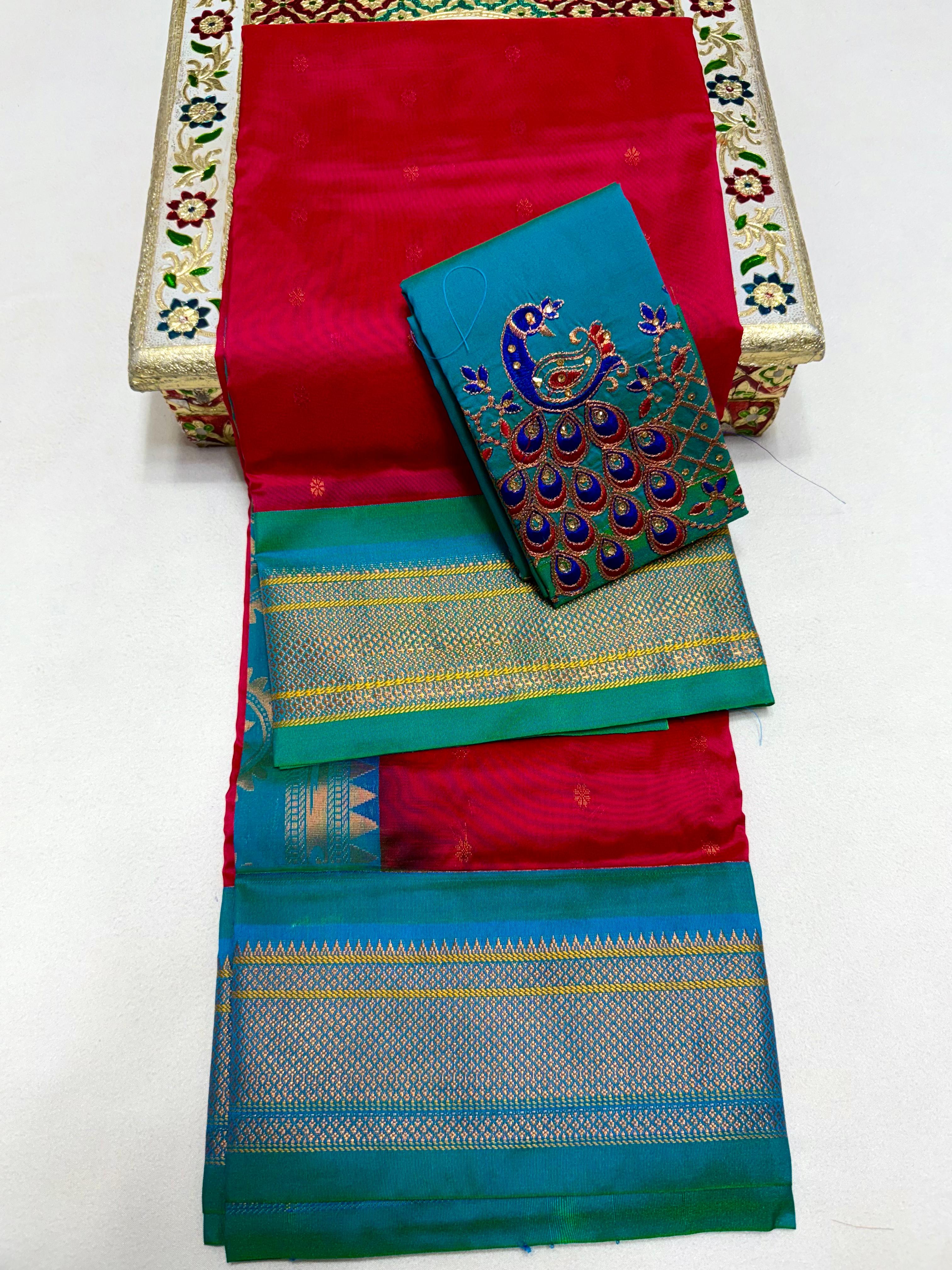 Design Maheshwari Silk PAithani Saree with Aari Work Blouse