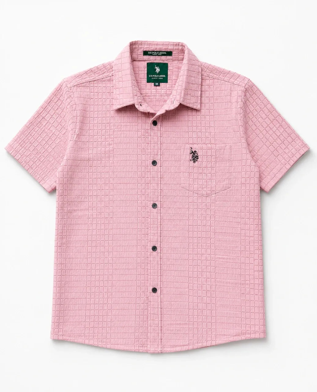 Upgrade your summer wardrobe with the U.S. Polo Premium Popcorn Cotton Self Designer Half Shirt for Men. Crafted from soft breathable fabric with premium embroidery and stylish textured design for a smart casual look.&nbsp;
