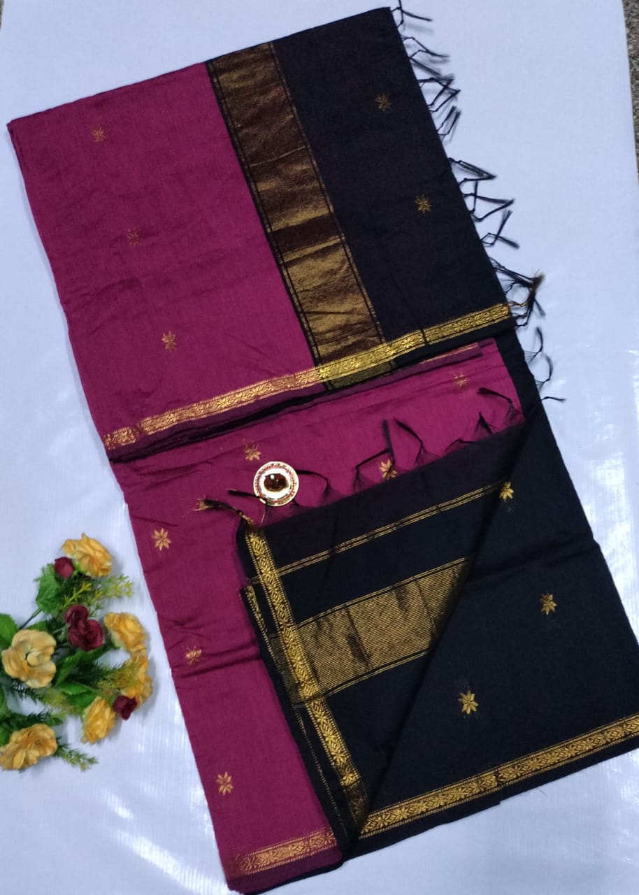 Premium Maheshwari Silk Cotton Sarees Both Side Sleek Border contrast Pallu and Blouse