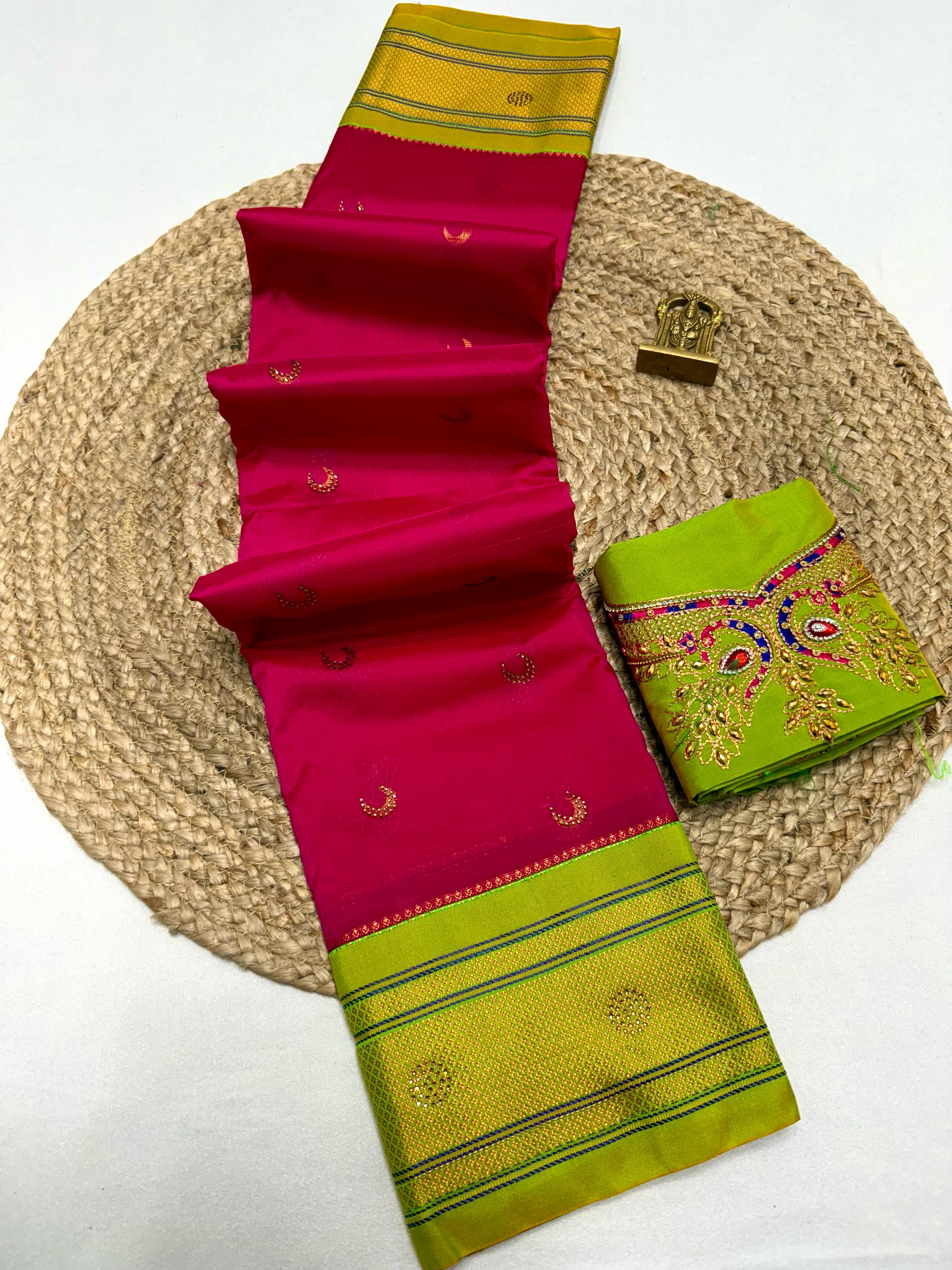 Krushnai Chandrakala Paithani Buttol Allover with Hand Work Embroidery Blouse in Tana Soft Silk