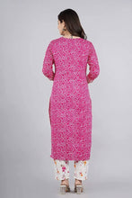 Load image into Gallery viewer, Beautiful Rayon Bandhej Kurti With Pant Set For Women pink