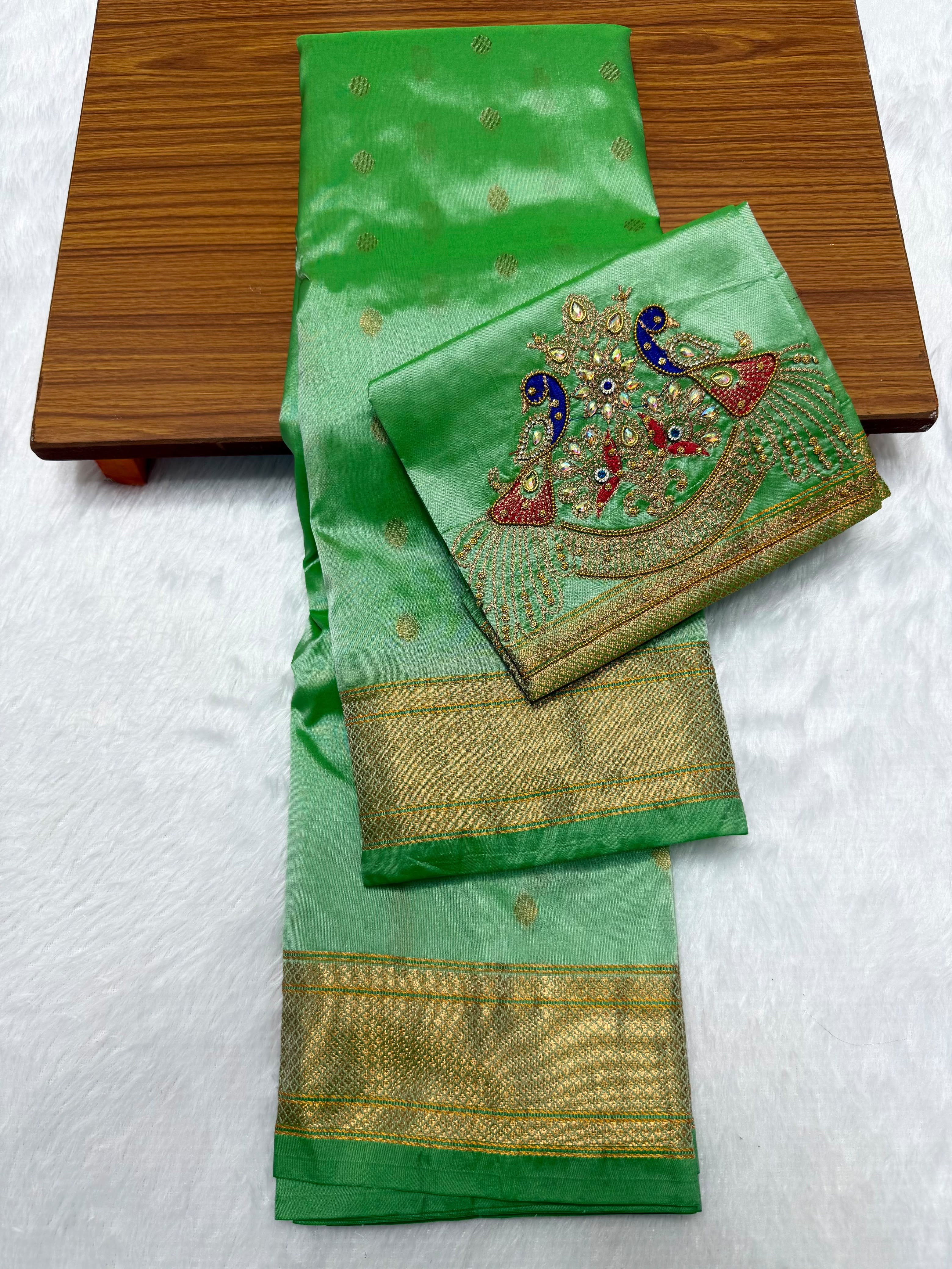 Shop elegant Pure Silk Copy Kalanjali Paithani Sarees featuring all-over butti design, rich pallu, premium Tana silk fabric, and exquisite Aari work blouse piece. Premium quality ethnic wear for weddings, festivals, and special occasions.