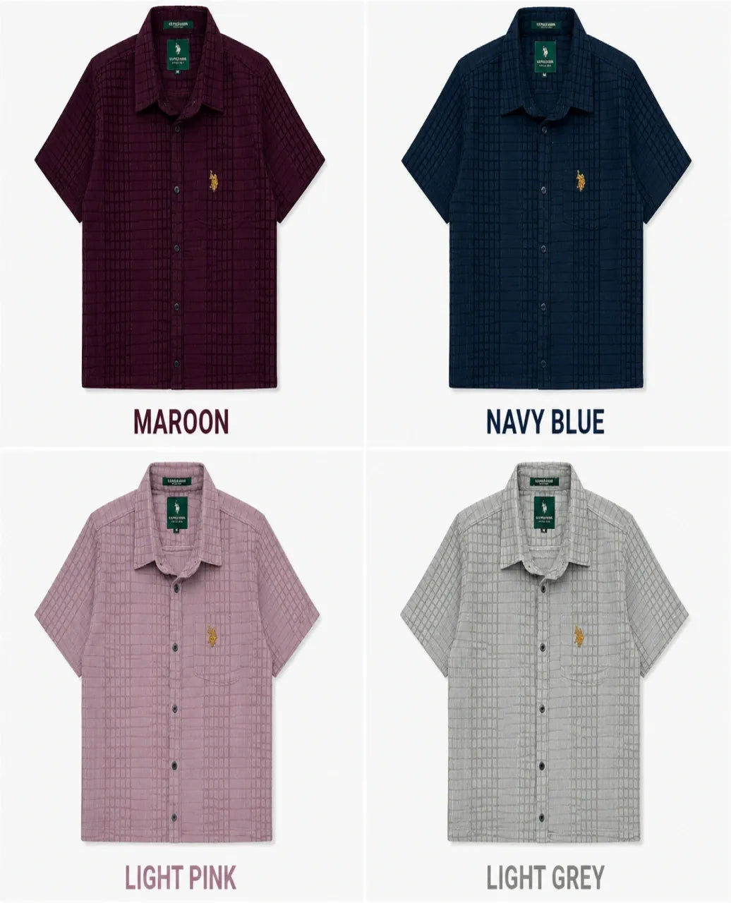 Upgrade your summer wardrobe with the U.S. Polo Premium Popcorn Cotton Self Designer Half Shirt for Men. Crafted from soft breathable fabric with premium embroidery and stylish textured design for a smart casual look.&nbsp;