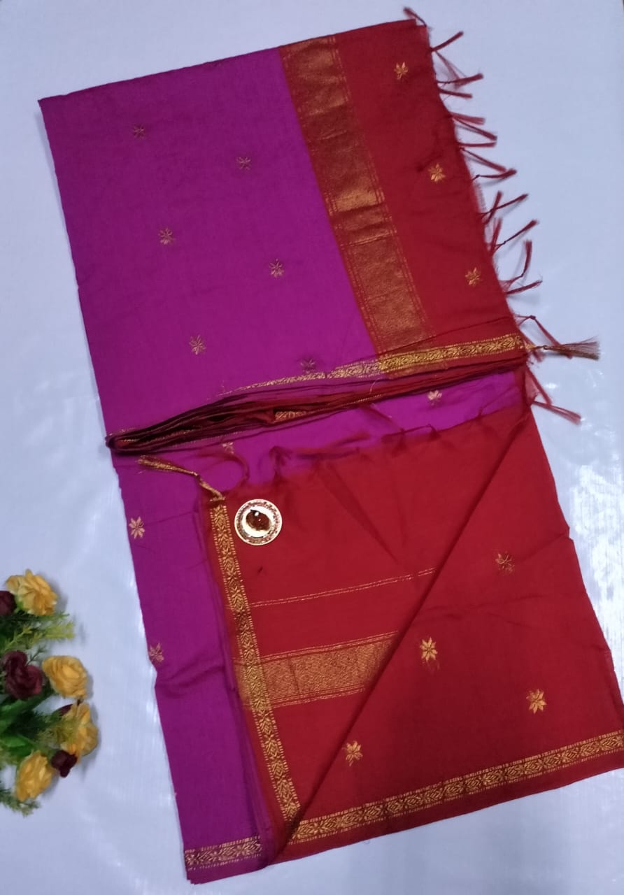 Premium Maheshwari Silk Cotton Sarees Both Side Sleek Border contrast Pallu and Blouse