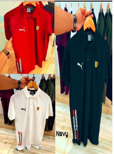 Experience sporty elegance with the Puma Ferrari Premium Matty Cotton Collar T-Shirt for Men. Crafted from 100% SAPP Matty Cotton, this tee combines comfort, durability, and iconic style. Featuring a structured collar, sleek finish, and official Puma x Ferrari branding, it’s designed to give you that effortlessly smart look – whether you're heading out or dressing casual. Choose from 4 bold colors and make every outing a style statement.